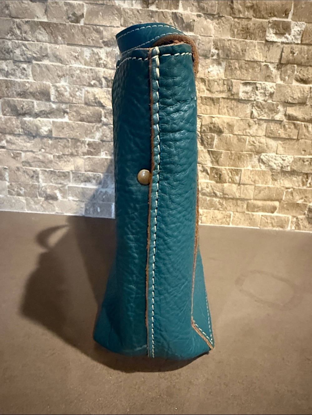 PLG Portland Leather Teal Pebbled Leather Small Tote Crossbody with Top Handles - Picture 4 of 5